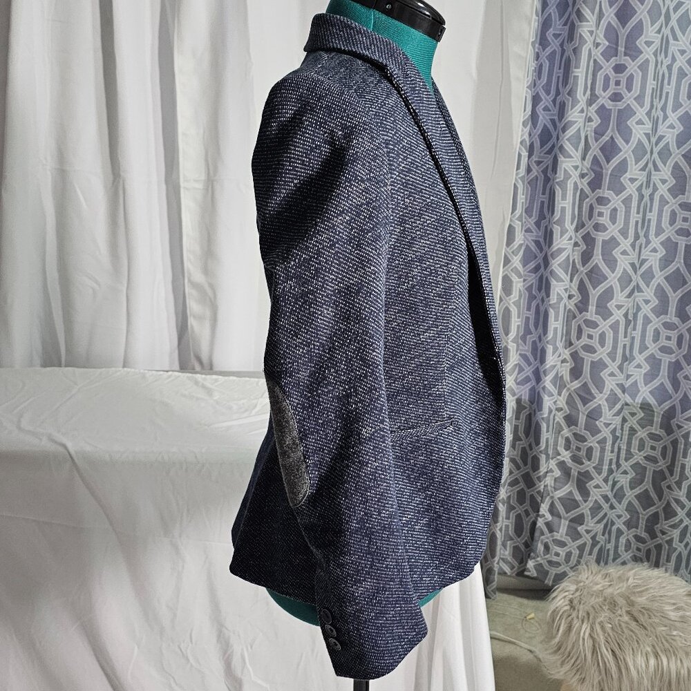 Zara Basic Navy Blue Blazer Elbow Patch Detail Si… - image 4